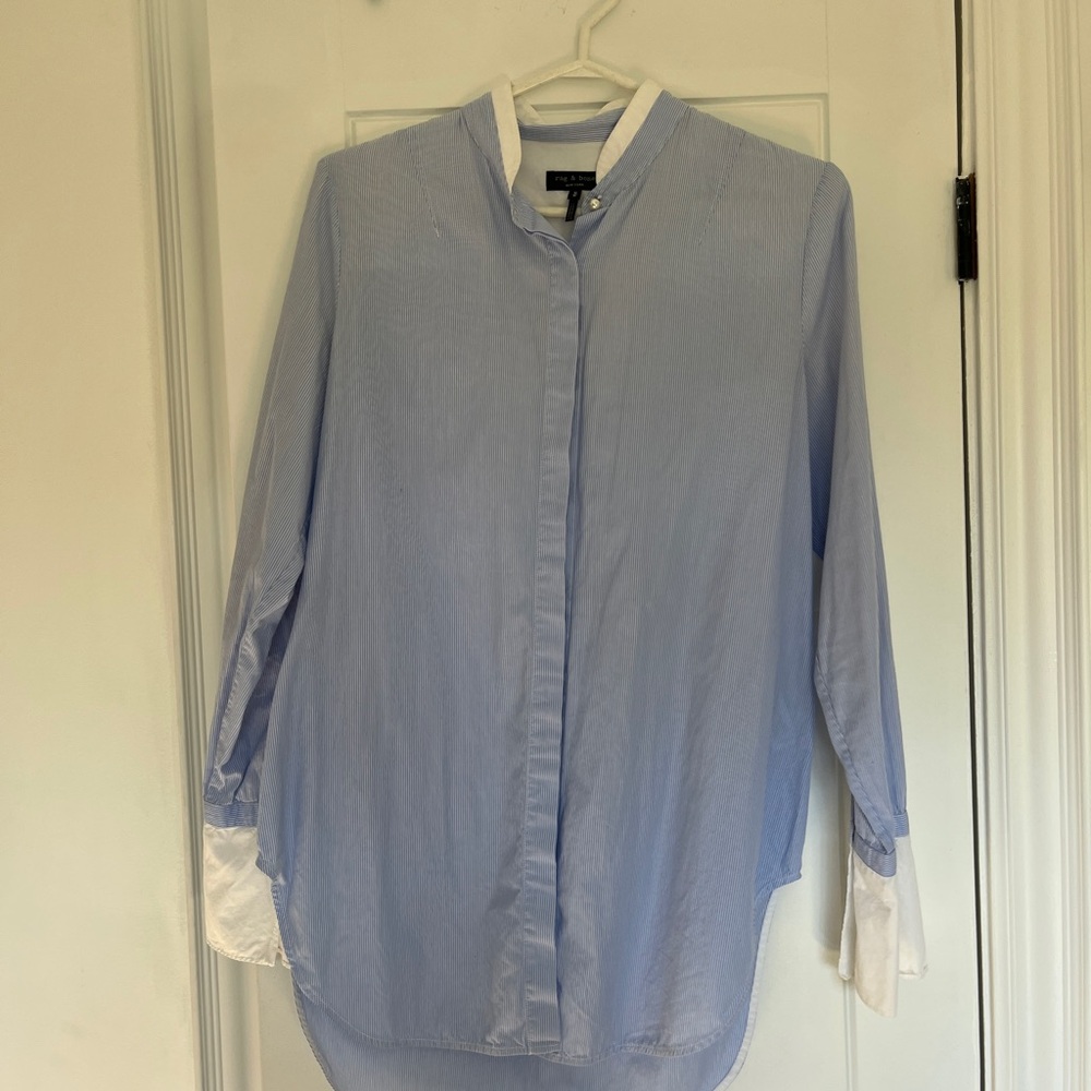 rag & bone Light Blue and White Casual Button Down Shirt